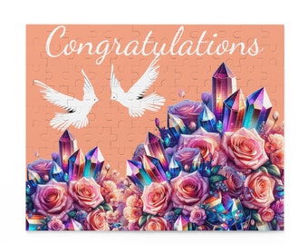 Congratulations Card Puzzle Gift Puzzle with Roses and doves  Unique gift Personalized greeting card