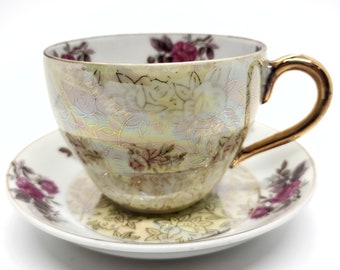 Japan floral Irradescent oversized cup and saucer