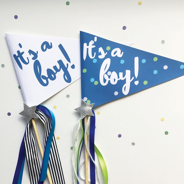 It's a Boy Pennant Flags and Mini Flags | Gender Reveal Flag | Baby Announcement | Baby Shower Decor | Baby Boy Flag | Instant PDF Download