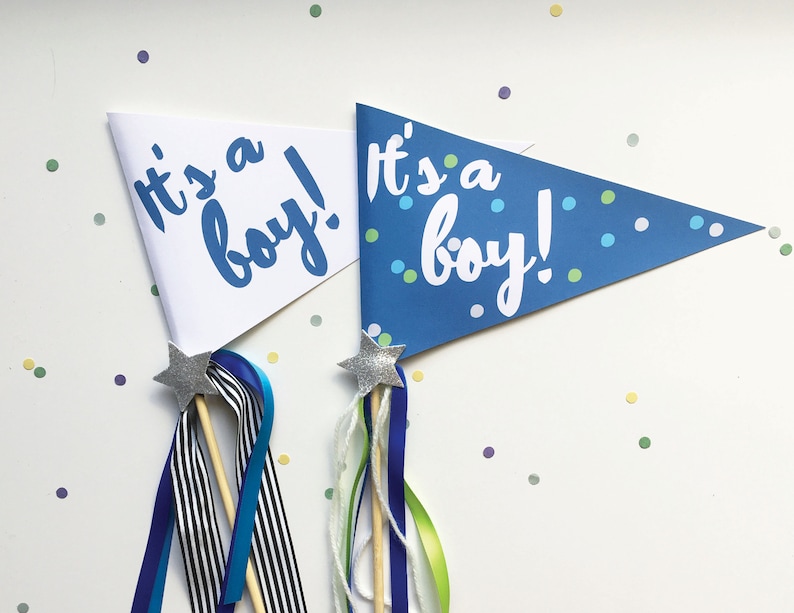 It's a Boy Pennant Flags and Mini Flags Gender Reveal Flag Baby Announcement Baby Shower Decor Baby Boy Flag Instant PDF Download image 1