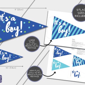 It's a Boy Pennant Flags and Mini Flags Gender Reveal Flag Baby Announcement Baby Shower Decor Baby Boy Flag Instant PDF Download image 3