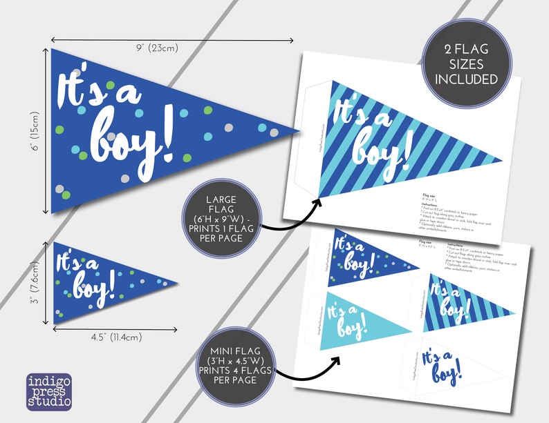 It's a Boy Pennant Flags and Mini Flags Gender Reveal Flag Baby Announcement Baby Shower Decor Baby Boy Flag Instant PDF Download image 3