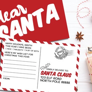 Brief an den Weihnachtsmann Postkarte | Druckbare Brief an Santa Vorlage | Kinder Weihnachtswunschliste | Lieber Santa Postkarte 10x15 und 13x18