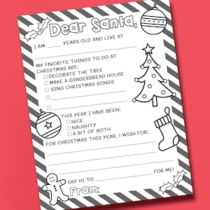 Brief an Santa Printable | Brief an Santa Vorlage | Ausfüllbarer Weihnachtsmann-Buchstabe | Weihnachts Wunschliste Vorlage | Betrieb Weihnachtsmann