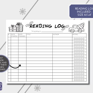 Pu&ograve; includere: Un registro di lettura stampabile in bianco e nero con un tema natalizio. Il registro ha sezioni per la data di inizio, la data di fine, il titolo, l'autore e la valutazione. La sezione di valutazione ha cinque stelle per ogni libro.