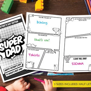 Alles über Papa | Vatertag | Super Papa | Superheld Papa Karte | Druckbare Ausmalkarte | Füllen Sie die Lücke | Kinder, Kleinkind oder Vorschule