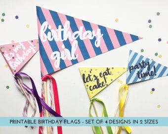 Birthday Pennant Flags | Birthday Girl Flag | Instant Download | Birthday Photo Prop | Birthday Party Banner, Party Decor | Birthday Basket