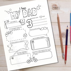 Über Papa | Vatertag | Druckbare PDF | Vatertags Geschenk | Papa-Interview | Füllen Sie die leere Malseite aus | Kinder, Kleinkind oder Vorschule