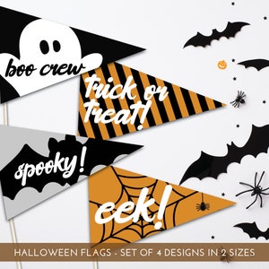 Halloween Pennant Flags and Mini Flags | Instant Download | Boo Basket | Boo Bag | Trick or Treat Sign | Boo Crew | DIY Halloween Banner