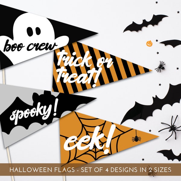 Halloween Pennant Flags and Mini Flags | Instant Download | Boo Bags | Trick or Treat Sign | Boo Crew | DIY Halloween Banner