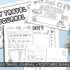 Kids Travel Journal & Coloring Postcards Bundle | Instant PDF Download | Vacation Diary | Road Trip Activity | Toddler, Kids