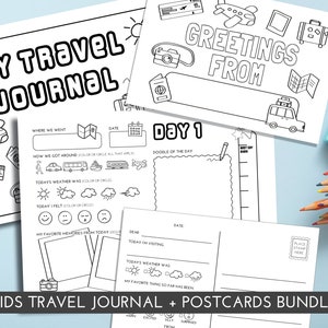 Kids Travel Journal & Malpostkarten Set | Sofort PDF Download | Urlaubstagebuch | Road Trip Aktivität | Kleinkind, Kinder