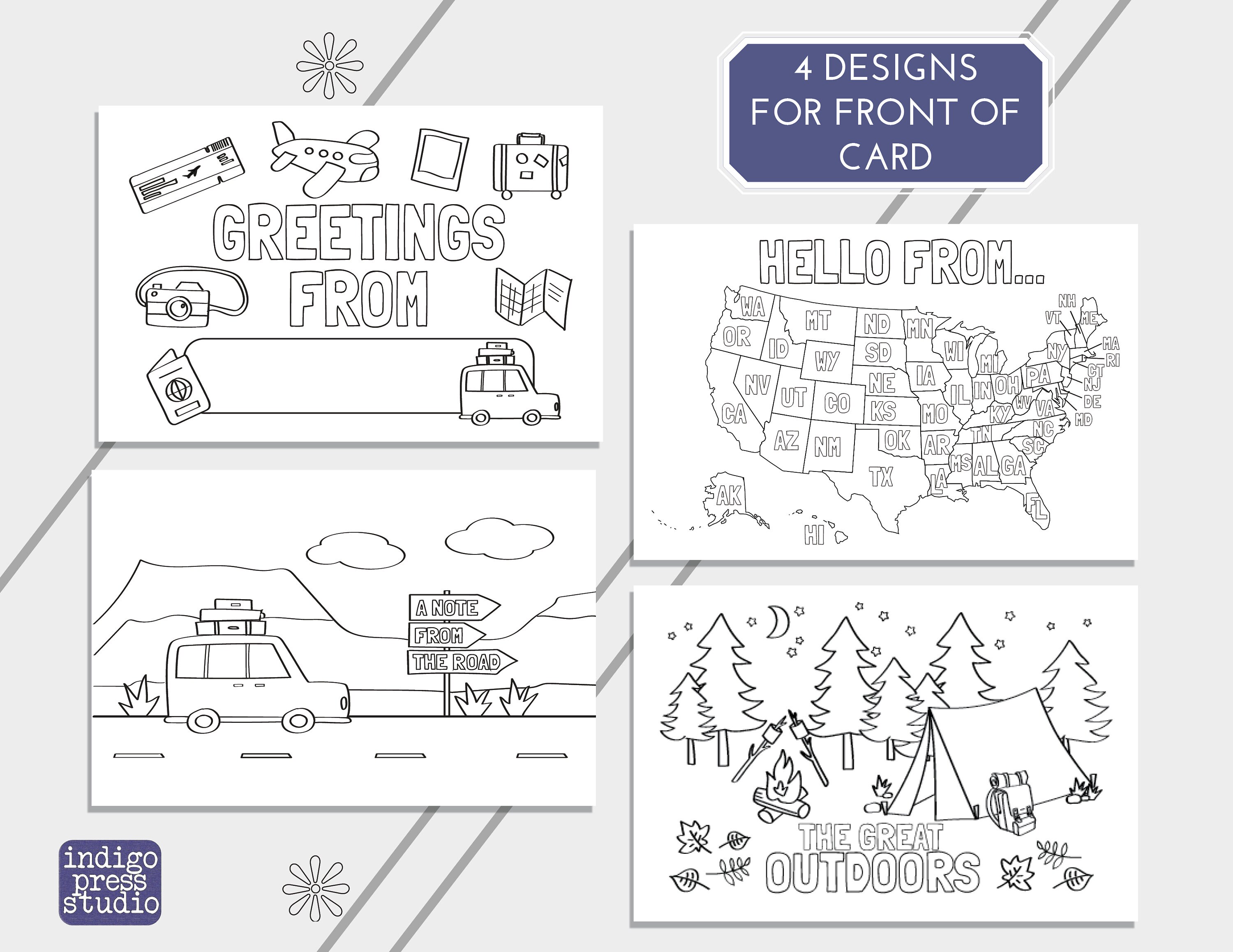 Kids Travel Postcards Coloring Postcards Instant PDF - Etsy