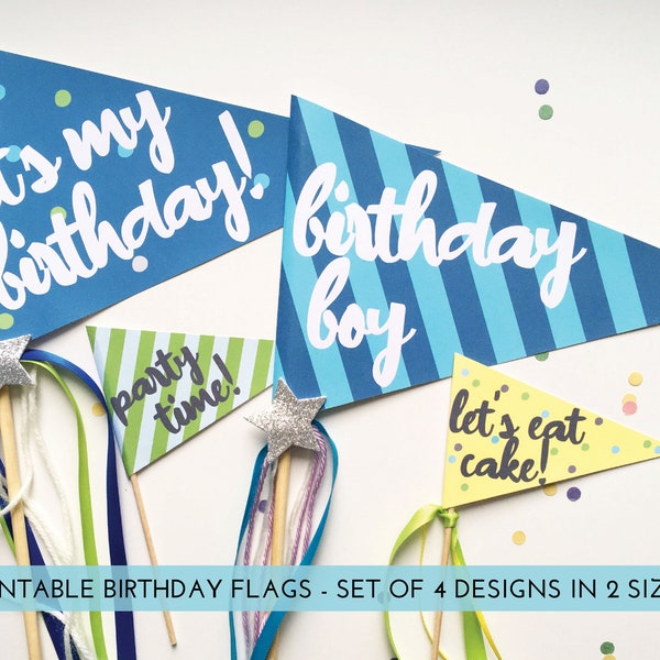 Birthday Pennant Flags | Birthday Boy Flag | Instant Download | Birthday Photo Prop | Birthday Party Banner, Party Decor | Birthday Basket