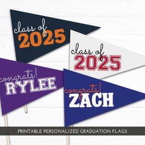 Custom Graduation Class of 2025 Pennant Flags and Mini Flags | Graduation Party Decor | Grad Basket | Digital PDF Download
