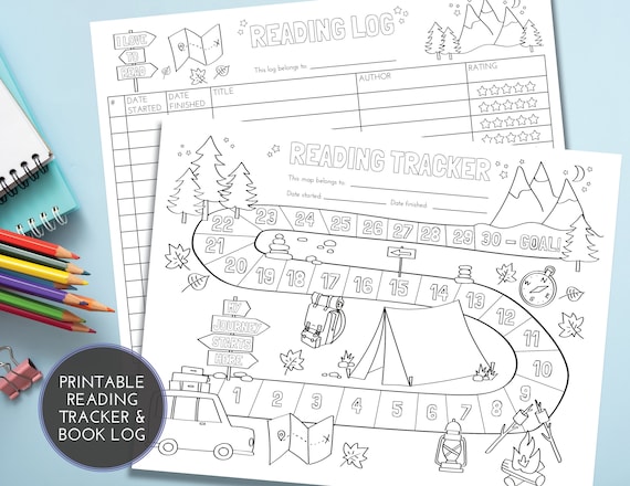 Reading Tracker and Reading Log for Kids | Spring Summer Reading Challenge | Book Chart | Adventure Reading Map | Instant PDF download