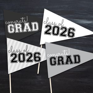 Graduation Class of 2026 Pennant Flags and Mini Flags | Graduation Party Decor | Grad Basket | Instant PDF Download