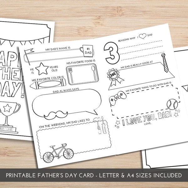 About Dad | Father's Day | Printable Coloring Card | Fill in the Blank Questionnaire | Kids, Toddler or Preschool