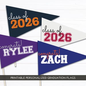Banderines y minibanderas personalizados para la promoción de 2026 / Decoración para fiestas de graduación / Cesta de graduación / Descarga digital en PDF