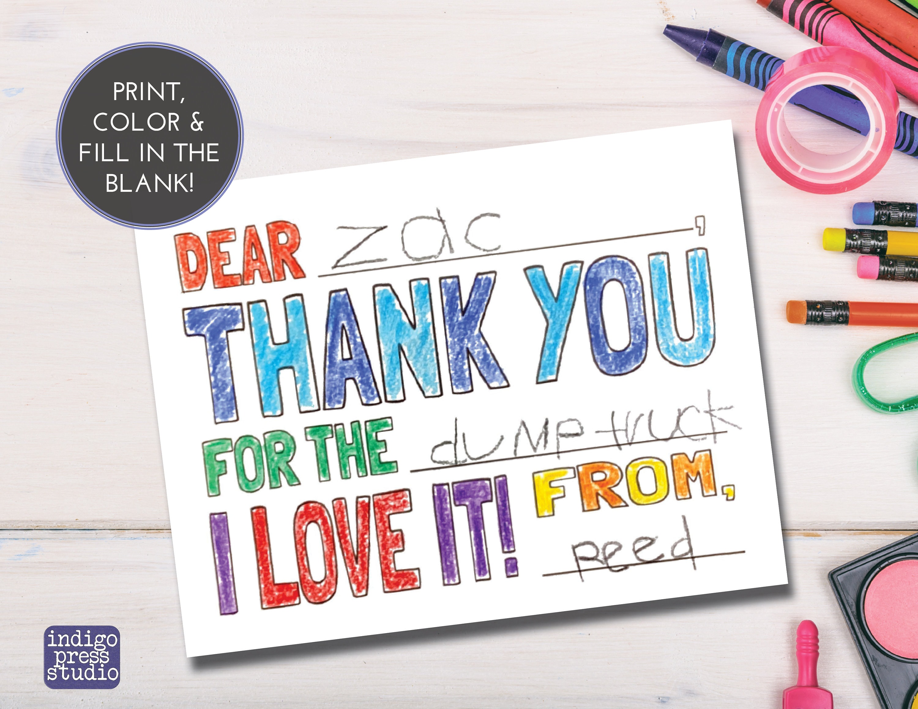 Kids Fill-in-the-blank Printable Thank You Cards | Birthday Thank You ...