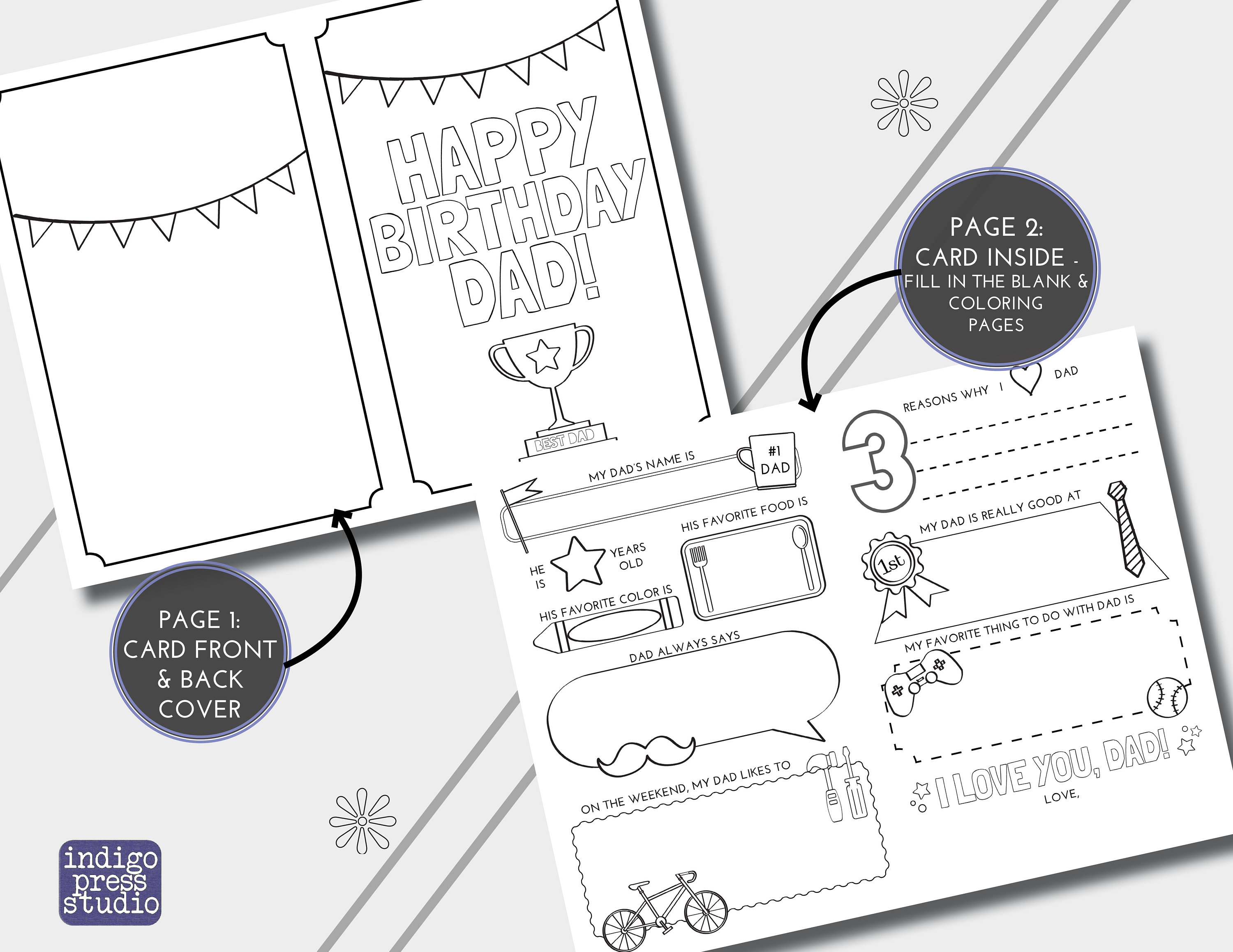 Dad Birthday Card | All About Dad | Printable Coloring Card | Fill in ...