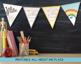 All About Me Printable | Back to School | Classroom Banner | Classroom Bunting | First Week Classroom Activity | Student Questionnaire