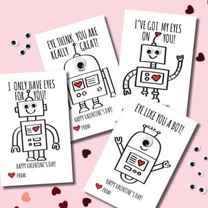 Roboter Valentinstag Karten zum Ausdrucken | Valentinstag Karte | Valentinstag Klassenzimmerbörse | Ausmalbare Valentinskarten für Kinder