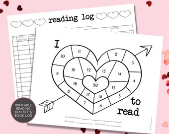 Heart Reading Tracker and Reading Log for Kids | Reading Challenge | Book Chart | Colorable Reading Tracker | Instant PDF download