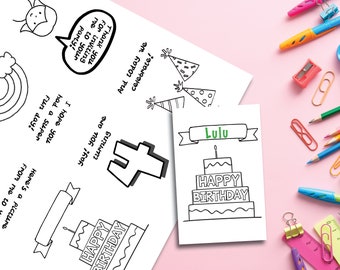 Zine Kids Birthday Card Printable | DIY Kids Birthday Card | Personalized Birthday Card |  Fill-in-the-Blank | Colorable Birthday Card