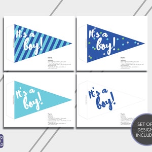 It's a Boy Pennant Flags and Mini Flags Gender Reveal Flag Baby Announcement Baby Shower Decor Baby Boy Flag Instant PDF Download image 2