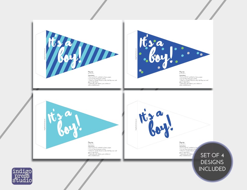 It's a Boy Pennant Flags and Mini Flags Gender Reveal Flag Baby Announcement Baby Shower Decor Baby Boy Flag Instant PDF Download image 2