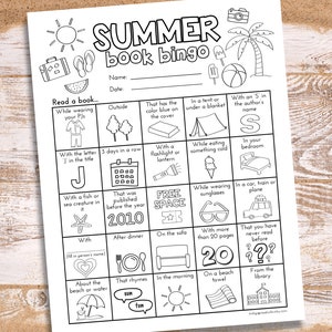 Bingo de libros de verano y registro de lectura para niños / Bingo de lectura con temática de verano / Desafío de lectura de verano / Actividad de educación en casa