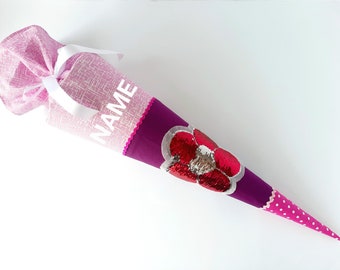 Schultüte Blume Pink, Zuckertüte Wendepailletten, Schultüte Mädchen, Schultüte Rosa,Personalisiert Schultüte, Schultüte aus Stoff, Schulkind