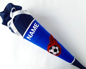 Fußball Schultüte Blau-Zuckertüte Soccer für Jungs mit Wunschname-Schultüte Junge-Einschulung 2024-Schulkind-Personalisierte Schultüte 70 cm