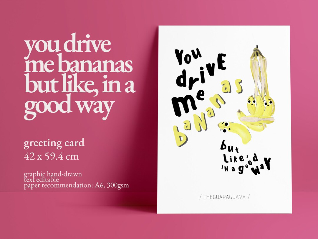 Funny You Drive Me Bananas Valentine's Anniversary Card Etsy