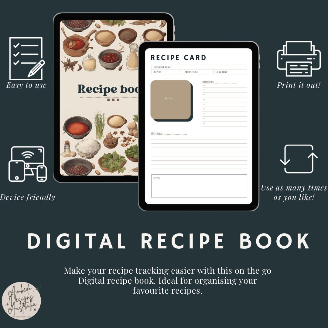 Digital Editable and Printable Recipe Book, Daily Recipe Planner ...