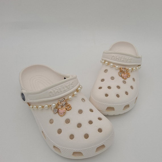 White Pearl Designer Crocs Chain Charms Or Similar Shoe. Shoe