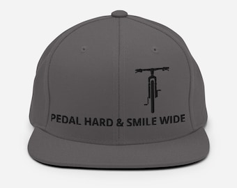 Embroidered Mountain Bike Snapback Hat - Pedal Hard & Smile Wide