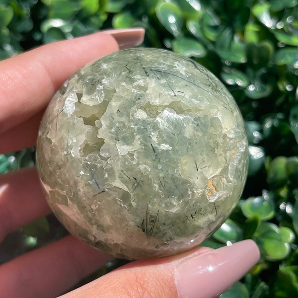 BIG Druzy Caves Prehnite with Black Tourmaline Sphere