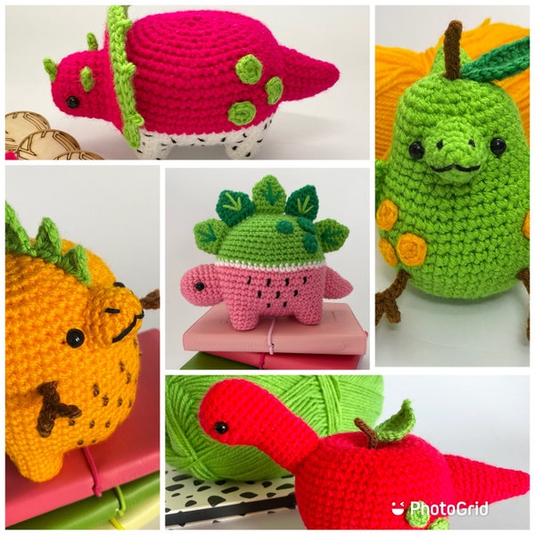 Fruit Dino Bundle - PDF Crochet Pattern Bundle de tous les dinosaures à cinq fruits