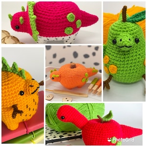 Pumpkinsaurus Dino Bundle - PDF Crochet Pattern Bundle of Five Fruit Dinosaurs