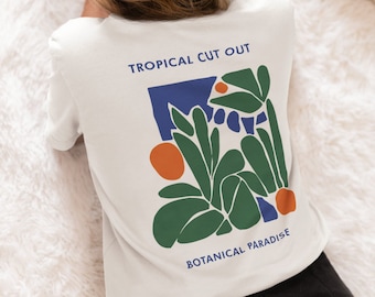 Nachhaltiges 100% Bio-Baumwolle T-Shirt Damen mit Matisse Botanical Paradise Aufdruck | weiß, elfenbein, grün, schwarz