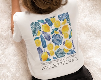 MADE IN PORTUGAL Sustainable organic cotton unisex T-shirt for women and men with graphic back print - Hippie Retro Summer Lemon Print