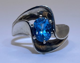 Vintage Sterling Blue Topaz Statement Ring Size 8.5