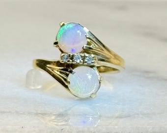 Vintage 14K Opal and Diamond Toi Et Moi Ring Size 6