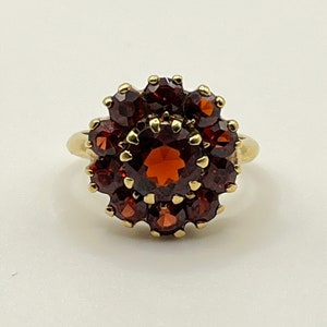 Vintage 10K Bohemian Garnet Cluster Halo Ring Size 4.75 - Etsy