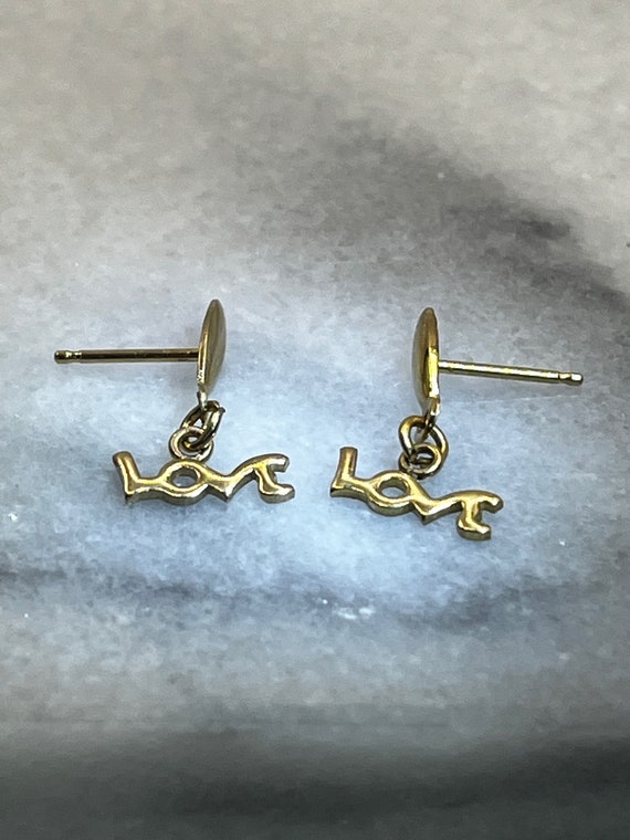 Vintage 14K Gold Post Love Dangle Earrings 1980s