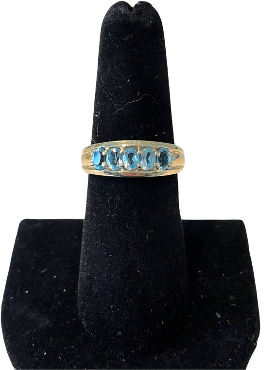 Vintage 10K 5 Stone Blue Topaz Ring Size 7.25 - image 3