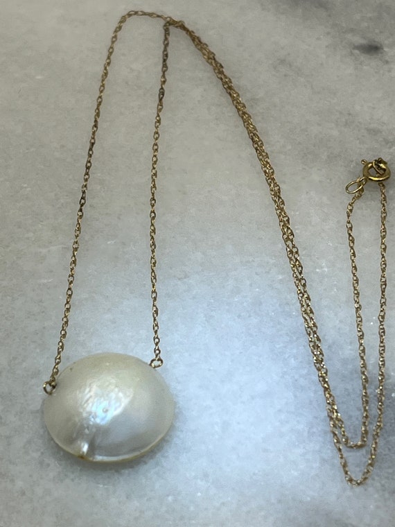 14K Mabe Pearl Station Necklace - image 3