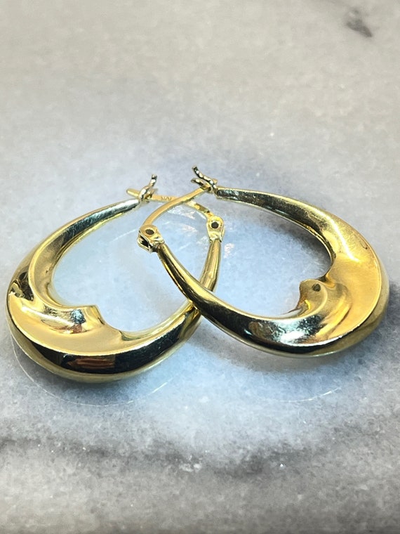 Vintage 10K Gold Hoop Earrings Oval